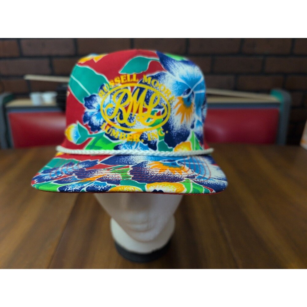 VTG NEW Lumber Trucker Hat Hawaiian Floral All Over Print Tropical Rope Snapback